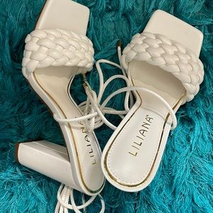White lace up heeled sandal